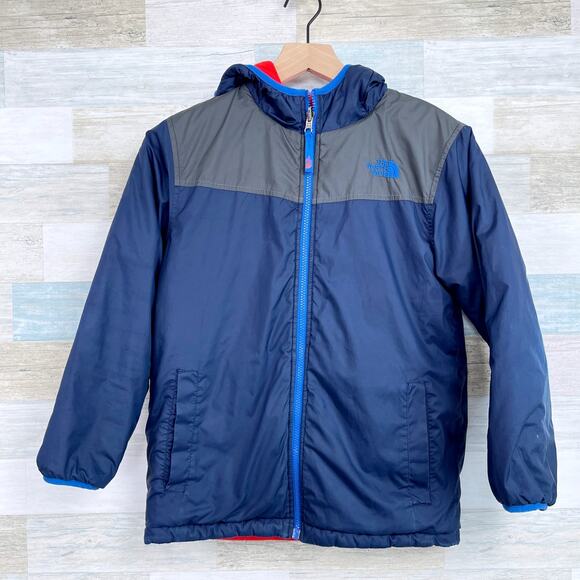 The North Face Reversible Winter Jacket Red Gray Fleece Insulated Boys Medium - Picture 1 of 13